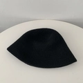 Minimalist black knitted bucket hat for women in warm wool blend with textured finish - One Size / Black
