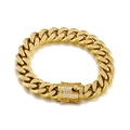 Hip hop gold plated stainless steel Cuban chain bracelet with iced out diamond clasp - Gold Color Bracelet (KB148260-KFC)