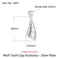 Supporto per ciondolo a dente di lupo in argento sterling S925 argentato altezza 30mm - AK47-Argento / Argento 925