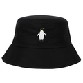 Cappello a secchiello in cotone nero con ricamo dettagliato a forma di pinguino ricamato - Regolabile / Nero