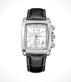 Men's sports watch with silver square case and black leather strap featuring MEGIR logo - Black Strap White Dial