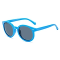 Kids round bright blue sunglasses with dark grey lenses and UV protection - Blue Frame Grey Lens