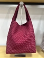 Handwoven deep wine red waterproof diving material tote bag with texture detail - Burgundy
