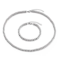Silver stainless steel beaded necklace and bracelet set with lobster clasp and chain extender - Steel Color Set (KS188687-Z)