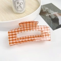 Minimalistische haarklem met oranje en wit ruitpatroon voor dameskapsels - 10.5cm / Oranje
