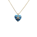 Collana a cuore placcata oro con ciondolo in smalto blu e incisione a stella - Blu