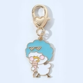 Detail of cartoon duck keychain with blue afro and heart-shaped lobster clasp - Blue Hair Duck