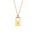 Gold stainless steel chain necklace featuring a vintage padlock pendant with engraved letter G - Letter G