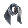 Close-up of blue and grey striped knit scarf texture with delicate tassel fringe - Stripe Blue Grey