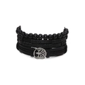 Détail de bracelets multicouches en cuir tressé noir avec pendentif Arbre de Vie argenté - M8088 Ensemble perlé Arbre de Vie noir