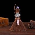Mini Wicca broom car charm with purple crystal, pink stone and silver bee pendant - Style 6