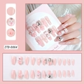 Pink ballerina press-on nails with 3D bunny, roses, and crystals, 24pcs set ZTD-0064 - Pink 3D Rabbit Rose Pearl Style (ZTD-0064)