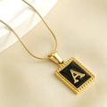 18K gold plated titanium necklace with black enamel square pendant and letter A charm - Letter A