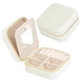 Ivory velvet portable travel jewelry box with mirror and zipper closure for rings - Zipper Style / Velvet White