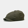 Detailed side view of a dark olive green newsboy cap with premium twill fabric textures - Army Green