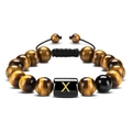 Handmade tiger eye stone beaded bracelet with adjustable cord and golden letter X charm - Letter X