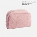 Pink quilted teddy fleece cosmetic bag with gold zipper and semi-circle shape - Pink Semi-circle Bag