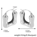 Polished silver U-shaped copper earrings in thick geometric design with dimensions - Steel Color Earrings (F468)
