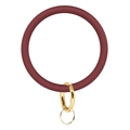 Brownish red silicone wristlet keychain with golden spring ring and metal loop - Dark Red