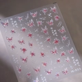 Adesivi unghie con farfalla laser rosa e fiori con scritte cinesi modello M-511 - Stile Farfalla e Ciliegio Cangiante Rosa (M-511)