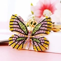 Colorful crystal butterfly keychain with yellow and purple rhinestones on metal base - Multicolor Yellow Purple Butterfly