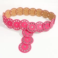Retro rose pink disc waist belt with punk rivets and eyelet decoration for dresses - Rose Red Silver