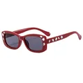 Elegant dark red square sunglasses for women with sparkling diamond rhinestones on frame - Red Frame Grey Lens