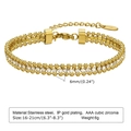 Detail of 6mm double-layer gold stainless steel bracelet with cubic zirconia and size specs - Style 5 (Gold Double Layer Beaded Bracelet)