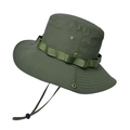 Army green wide brim sun hat for men with breathable eyelets and adjustable chin strap - Army Green
