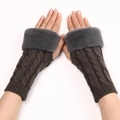 Detailed knit texture and faux fur trim on coffee brown fingerless winter gloves - One Size / Dark Gray