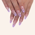 Lavender minimalist double French almond fake nails with high gloss finish on hands - French Double Arc Purple Pink Gradient Style (JP0363-03)