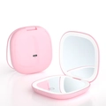 Miroir de maquillage LED rose portable avec port de charge Type-C et détail de l'anneau - Style Rechargeable à Lumière Double Face / Rose / Grossissement 10X