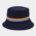 Detailed texture of navy cotton canvas bucket hat with rainbow ribbon trim - M (56-58cm) / Navy Blue
