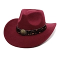 Détail du chapeau de cowboy bordeaux avec ruban vintage et boucle en étoile en métal - M(56-58cm) / Bordeaux