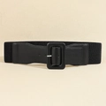 Cintura elastica larga da donna nera con fibbia rettangolare in pelle sintetica - Stile Fibbia Quadrata Rivestita (19751) / Nero