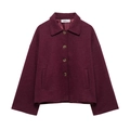 Dunkelrote Damen Wolljacke in Kurzform mit klassischem Reverskragen und Knopfverschluss - XS / Dunkelrot