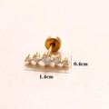 Goldenes 16G Ohrstecker-Set mit fünf klaren Zirkonia und flachem Scheibenverschluss - Gebogene Reihe Zirkon / Gold 3#