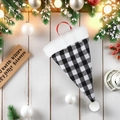 Porte-couverts de Noël à carreaux noirs et blancs avec bordure en peluche et boucle rouge - Carreaux Noir et Blanc