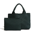 Set borsa tote intrecciata verde scuro con pochette abbinata e finitura satinata - Verde Scuro