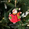 Wooden snowman ornament in red coat with striped scarf on Christmas tree, 12cm wide - Wooden Snowman Style B