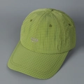 Close-up of green checkered baseball cap with purple Nice embroidery and breathable texture - M (56-58cm) / Yellow-Green