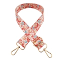 Detailed view of red and blue floral replacement strap with gold metal buckles - Style 227 + Silver Buckle