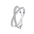 Überkreuzter Doppelring aus S925 Sterlingsilber mit Zirkonia-Steinen im Pavé-Schliff - Überkreuztes Hohles Design (SR240)
