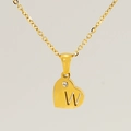 Collana cuore placcata oro 18K con lettera W intagliata e piccolo diamante - Lettera W