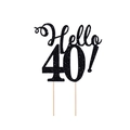 Glitzernde schwarze Hello 40! Kuchendeko mit Holzstäbchen für Geburtstage - Hello 40! / Schwarz