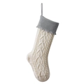 Cream white knitted Christmas stocking with grey trim and twisted cable pattern - Ivory White with Silver Gray