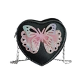 Sweet heart-shaped crossbody bag for girls in black with pink gradient butterfly detail - Black