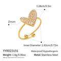 Detail view of gold heart ring showing 1.28cm width and 1.82cm inner diameter dimensions - Gold Zirconia Hollow Heart Style (YYR023191)