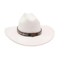 Classic white wool felt western cowboy hat with brown leather braided bull skull band - White