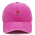 Close-up of red rose embroidery on pink washed cotton vintage baseball cap detail - Rose Red